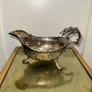 Ornate Silver-Tone Decorative Sauce Boat - Antique-Style
